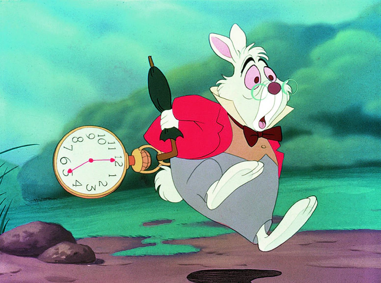 Alice in Wonderland Rabbit running with clock